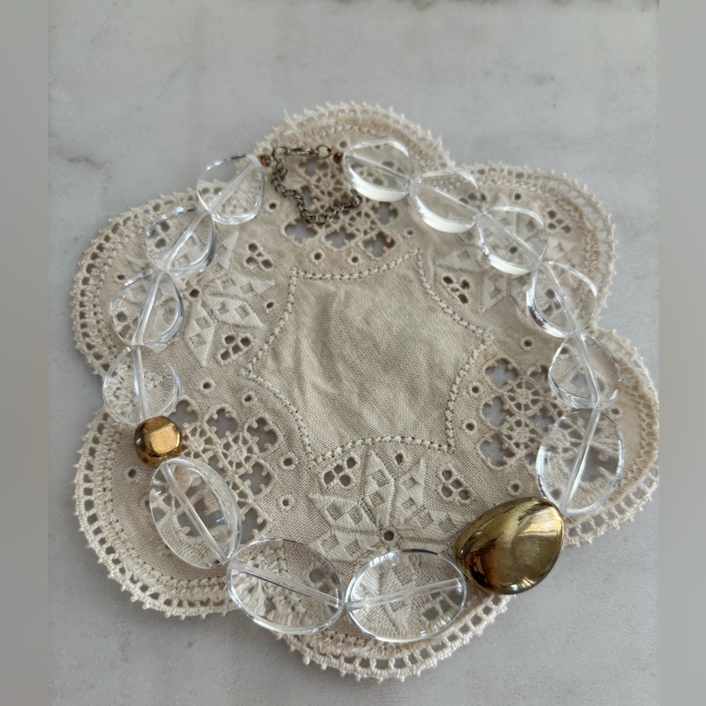 Clear and Gold Beaded Necklace